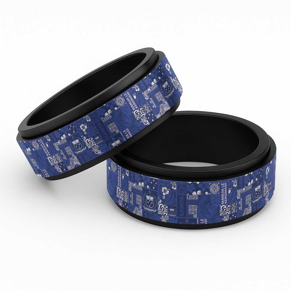 Blue Samoa Manuia Le Kerisimasi Spinner Ring Pacific Patchwork Xmas Vibes - Polynesian Pride