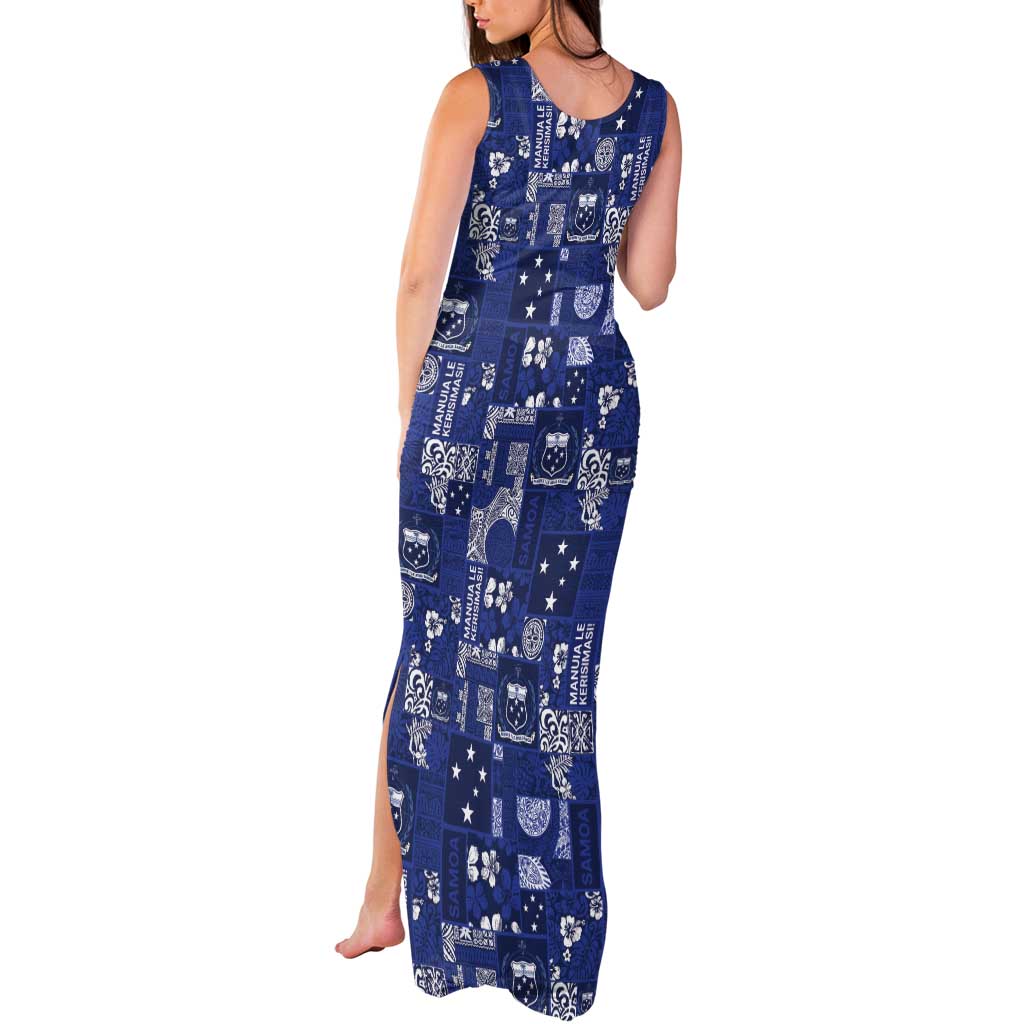 Blue Samoa Manuia Le Kerisimasi Tank Maxi Dress Pacific Patchwork Xmas Vibes - Polynesian Pride