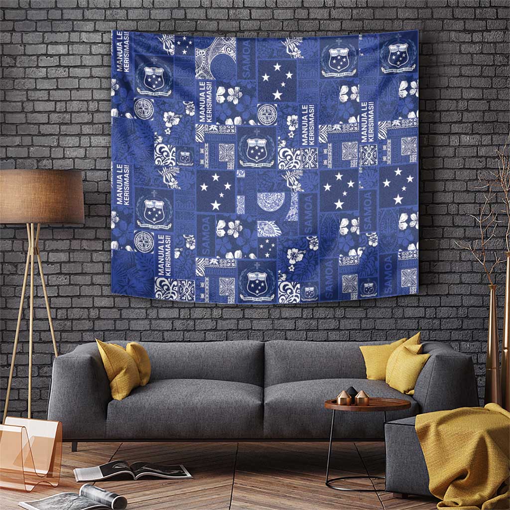 Blue Samoa Manuia Le Kerisimasi Tapestry Pacific Patchwork Xmas Vibes LT9 Blue - Polynesian Pride