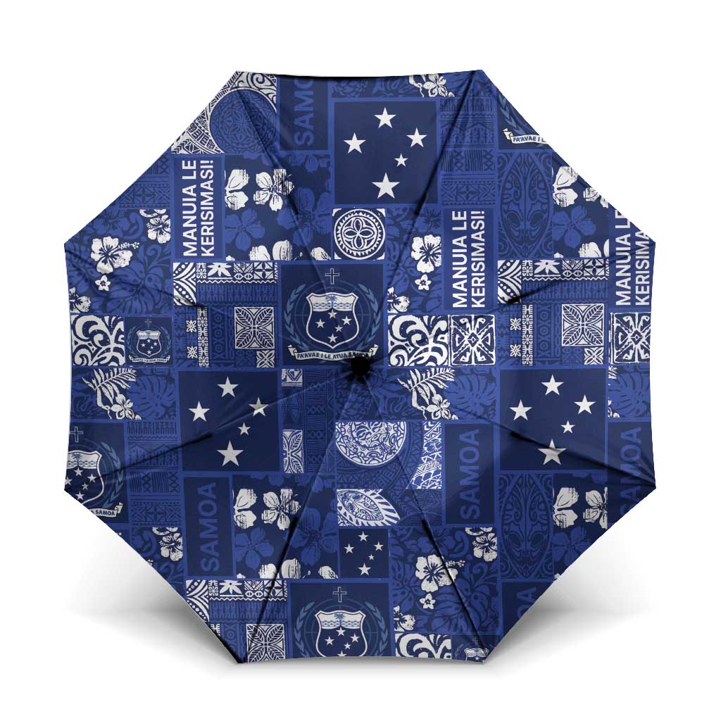 Blue Samoa Manuia Le Kerisimasi Umbrella Pacific Patchwork Xmas Vibes LT9 One Size Folded 11.42 inch Opened Diameter 37.4 inch Blue - Polynesian Pride