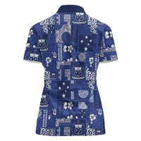 Blue Samoa Manuia Le Kerisimasi Women Polo Shirt Pacific Patchwork Xmas Vibes - Polynesian Pride