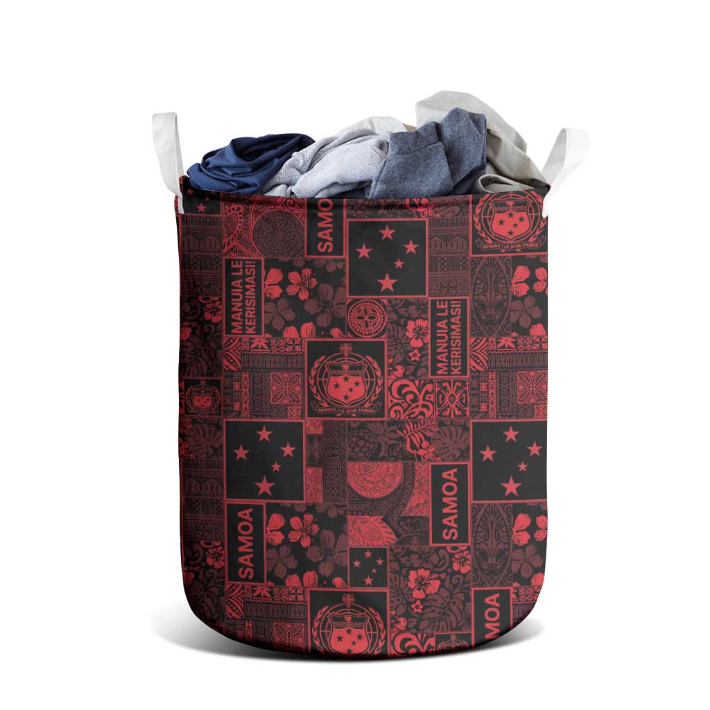 Dark Samoa Manuia Le Kerisimasi Laundry Basket Pacific Patchwork Xmas Vibes - Polynesian Pride