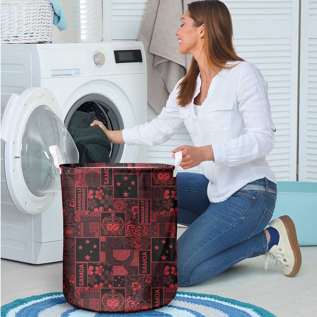 Dark Samoa Manuia Le Kerisimasi Laundry Basket Pacific Patchwork Xmas Vibes - Polynesian Pride