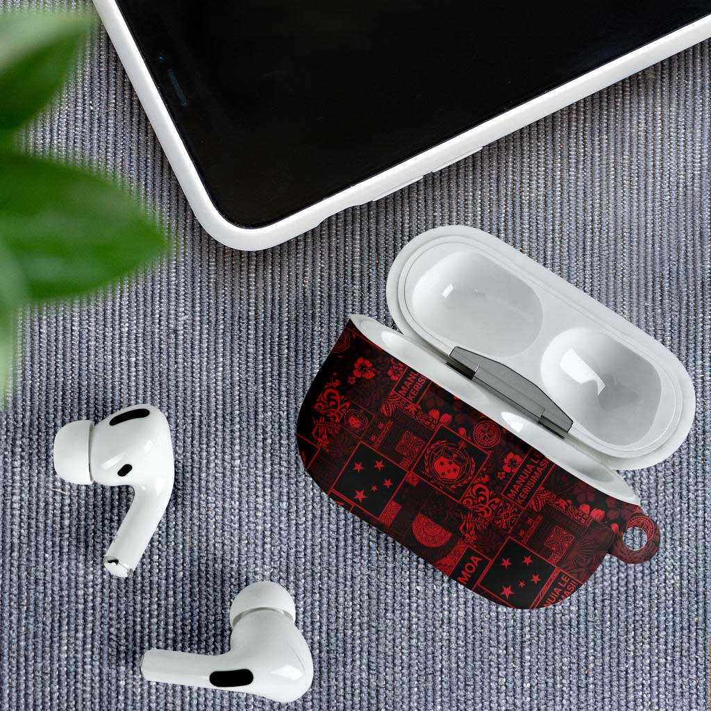 Dark Samoa Manuia Le Kerisimasi AirPods Case Pacific Patchwork Xmas Vibes - Polynesian Pride