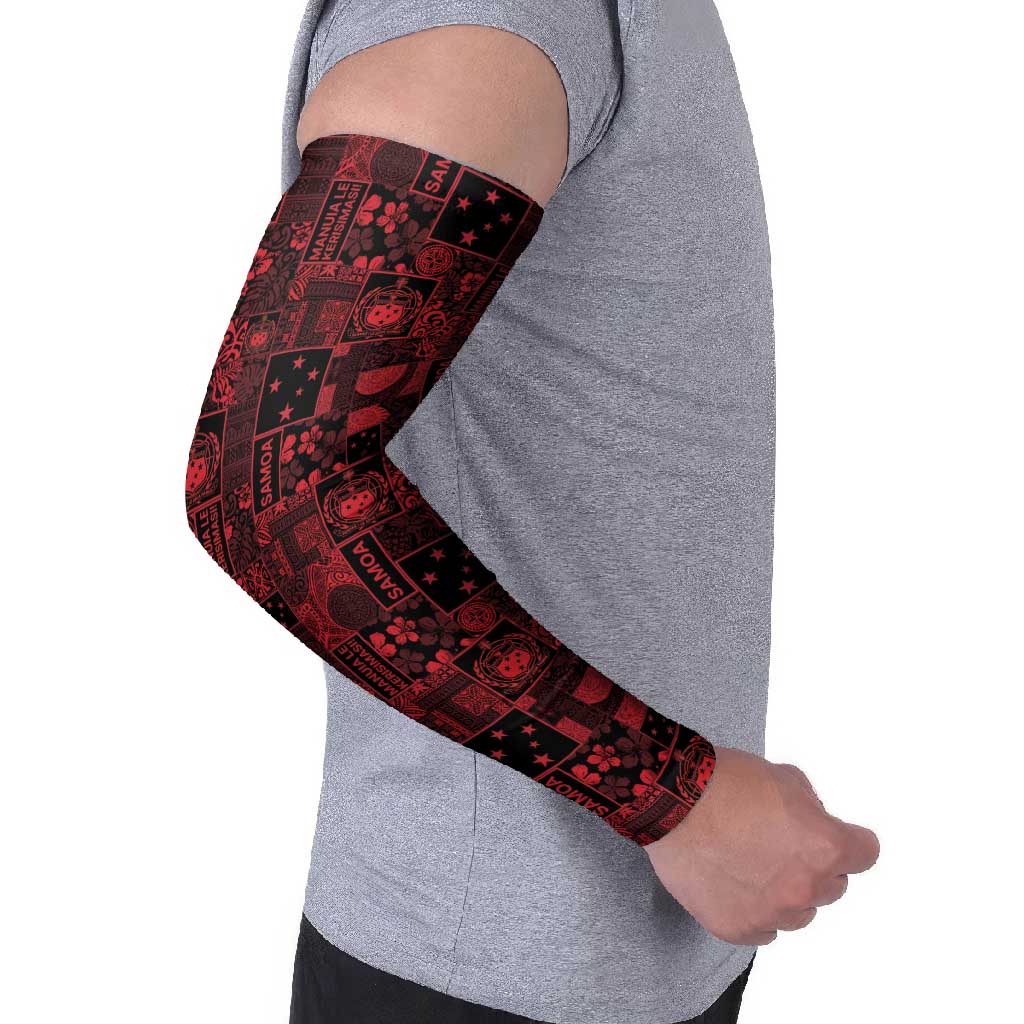 Dark Samoa Manuia Le Kerisimasi Arm Sleeves Pacific Patchwork Xmas Vibes - Polynesian Pride