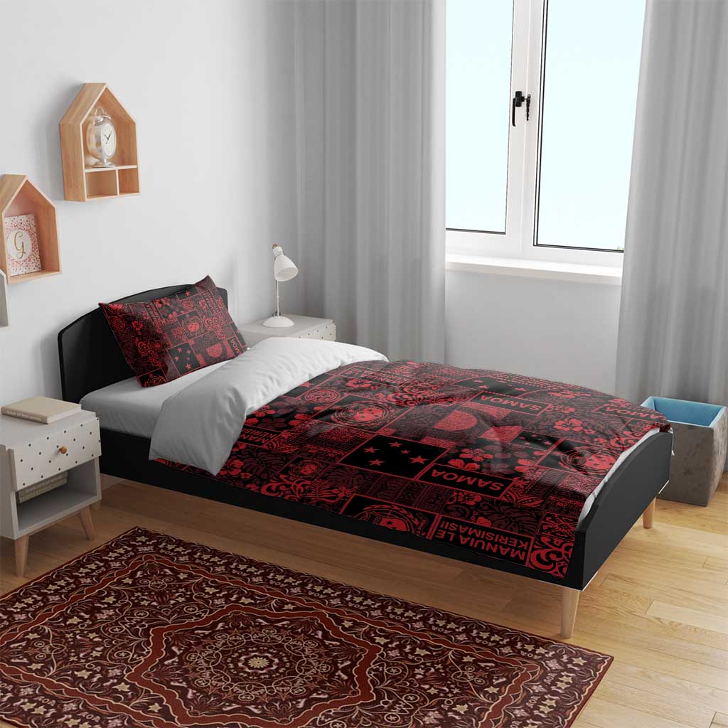 Dark Samoa Manuia Le Kerisimasi Bedding Set Pacific Patchwork Xmas Vibes - Polynesian Pride