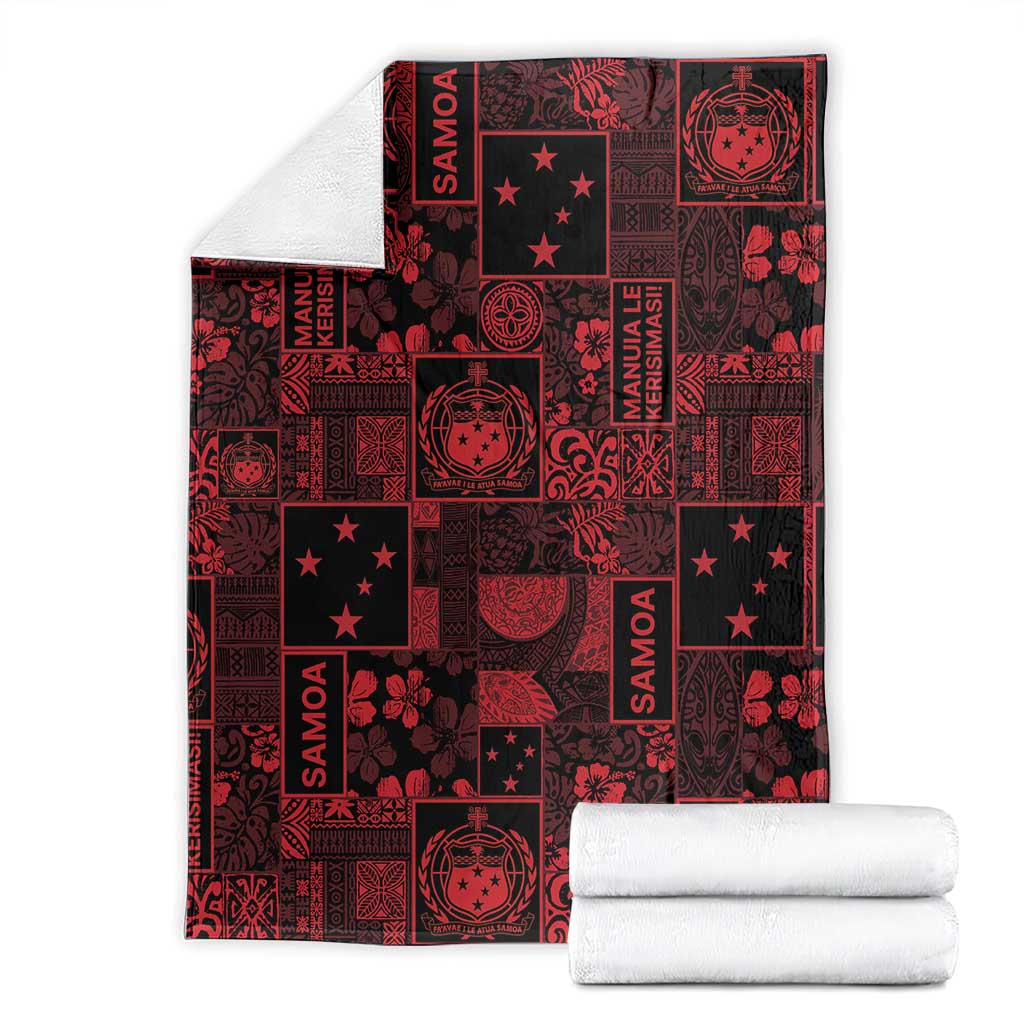 Dark Samoa Manuia Le Kerisimasi Blanket Pacific Patchwork Xmas Vibes - Polynesian Pride