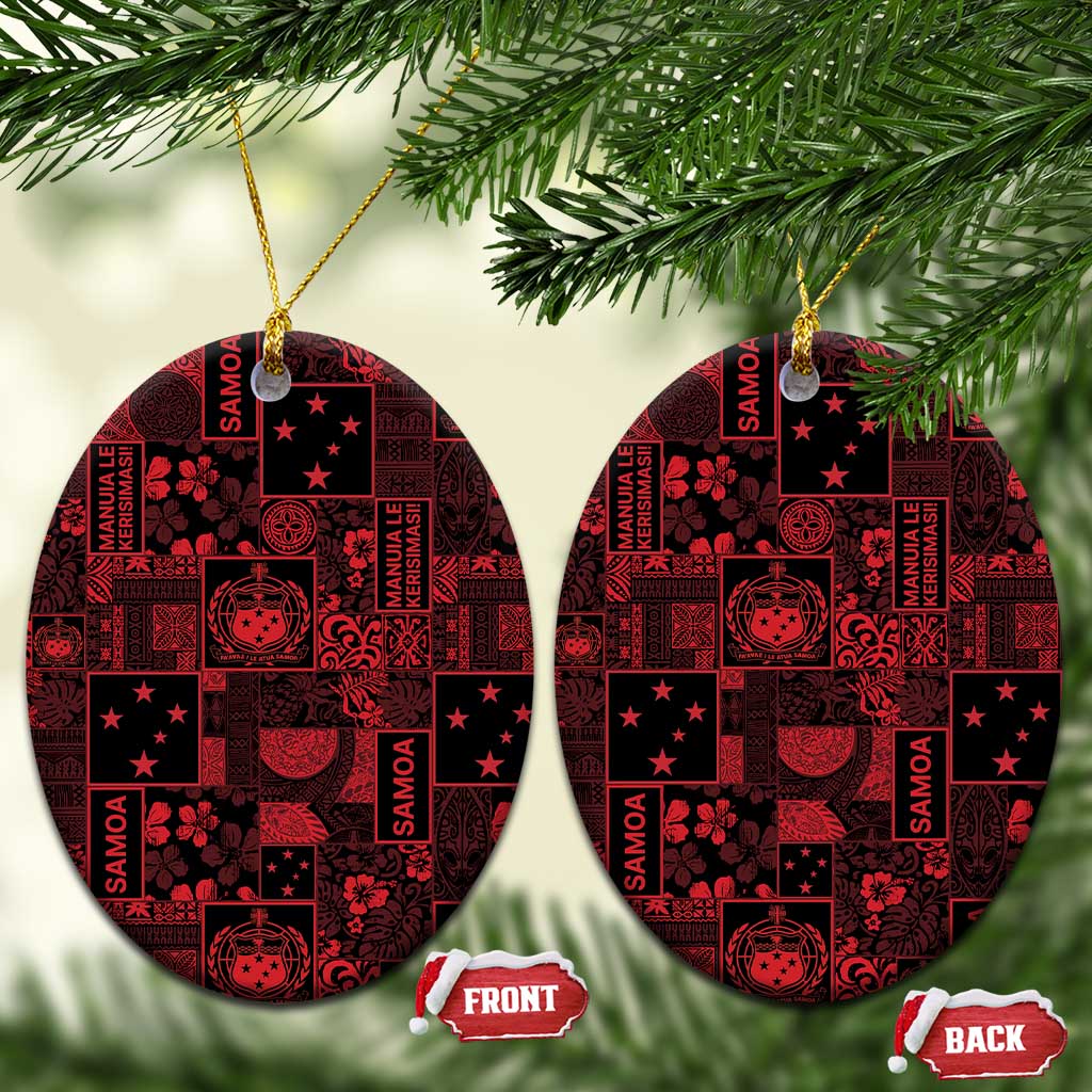 Dark Samoa Manuia Le Kerisimasi Ceramic Ornament Pacific Patchwork Xmas Vibes - Polynesian Pride