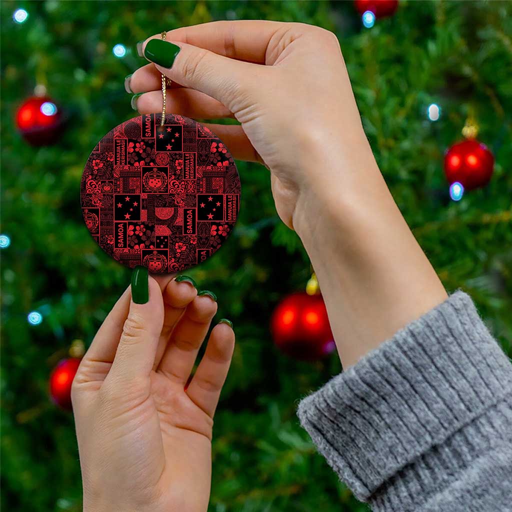 Dark Samoa Manuia Le Kerisimasi Ceramic Ornament Pacific Patchwork Xmas Vibes - Polynesian Pride