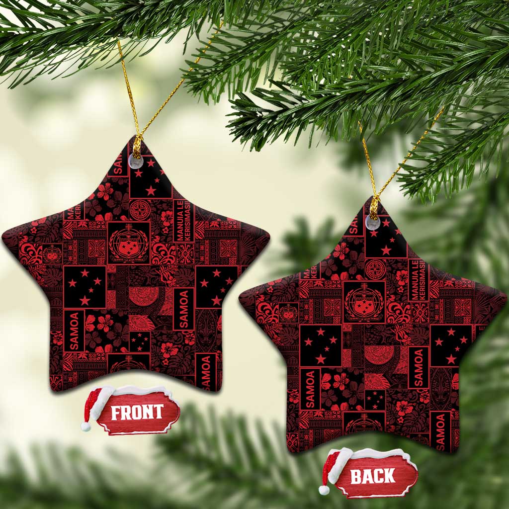 Dark Samoa Manuia Le Kerisimasi Ceramic Ornament Pacific Patchwork Xmas Vibes - Polynesian Pride