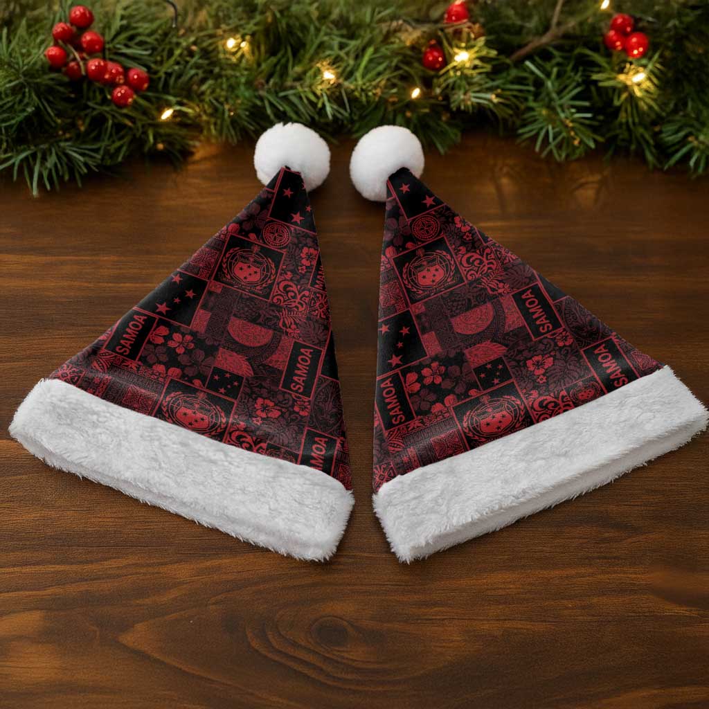 Dark Samoa Manuia Le Kerisimasi Christmas Santa Hat Pacific Patchwork Xmas Vibes - Polynesian Pride