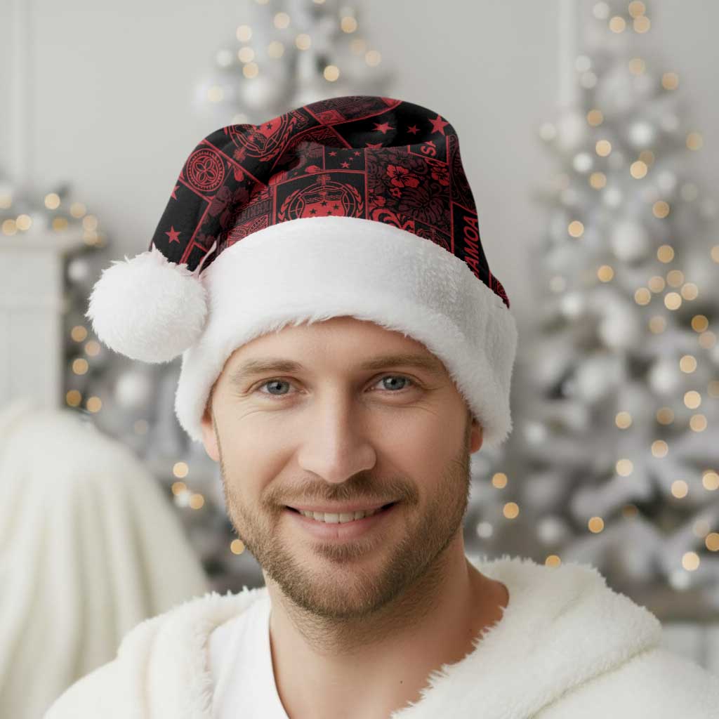Dark Samoa Manuia Le Kerisimasi Christmas Santa Hat Pacific Patchwork Xmas Vibes - Polynesian Pride