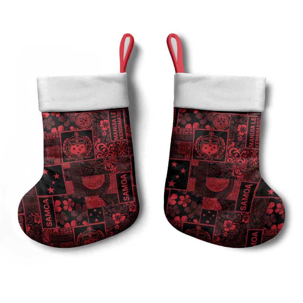 Dark Samoa Manuia Le Kerisimasi Christmas Stocking Pacific Patchwork Xmas Vibes - Polynesian Pride