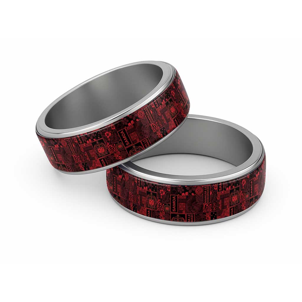 Dark Samoa Manuia Le Kerisimasi Classic Ring Pacific Patchwork Xmas Vibes LT9 Sliver Red - Polynesian Pride