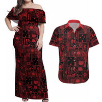 Dark Samoa Manuia Le Kerisimasi Couples Matching Off Shoulder Maxi Dress and Hawaiian Shirt Pacific Patchwork Xmas Vibes - Polynesian Pride