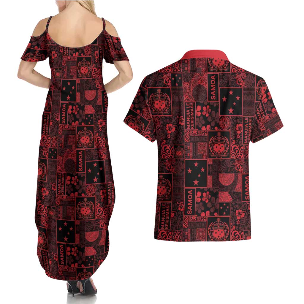 Dark Samoa Manuia Le Kerisimasi Couples Matching Summer Maxi Dress and Hawaiian Shirt Pacific Patchwork Xmas Vibes - Polynesian Pride
