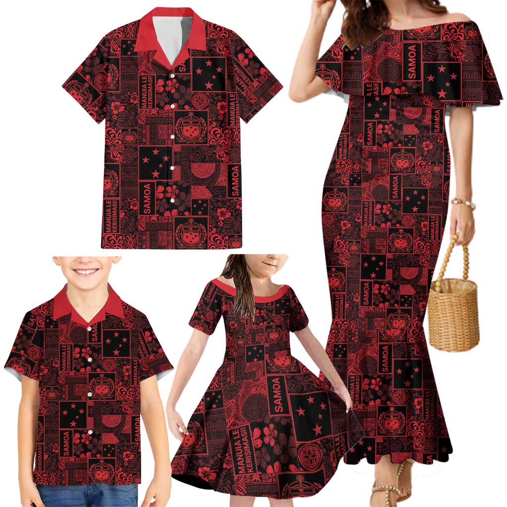 Dark Samoa Manuia Le Kerisimasi Family Matching Mermaid Dress and Hawaiian Shirt Pacific Patchwork Xmas Vibes - Polynesian Pride