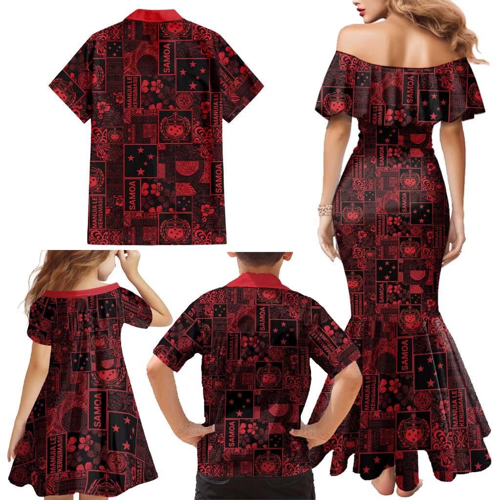 Dark Samoa Manuia Le Kerisimasi Family Matching Mermaid Dress and Hawaiian Shirt Pacific Patchwork Xmas Vibes - Polynesian Pride