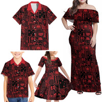 Dark Samoa Manuia Le Kerisimasi Family Matching Off Shoulder Maxi Dress and Hawaiian Shirt Pacific Patchwork Xmas Vibes - Polynesian Pride