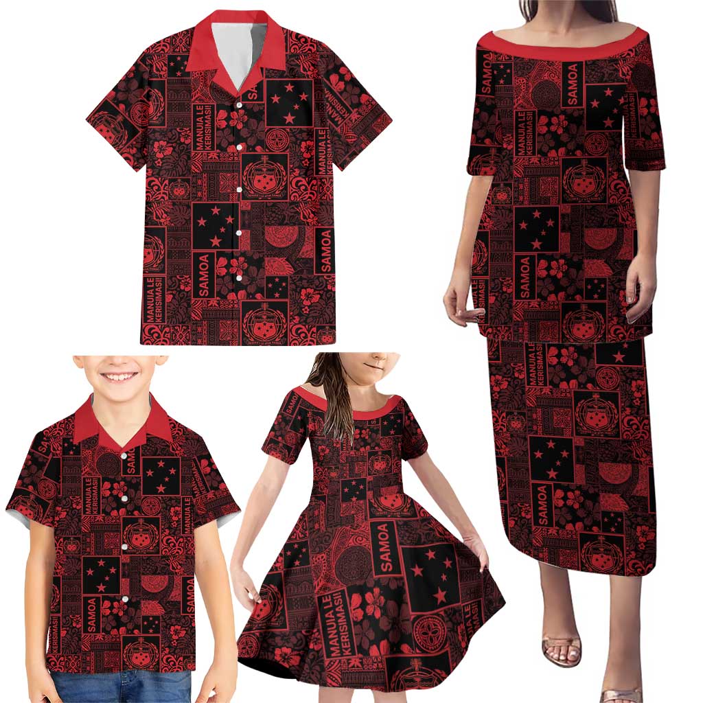 Dark Samoa Manuia Le Kerisimasi Family Matching Puletasi and Hawaiian Shirt Pacific Patchwork Xmas Vibes LT9 - Polynesian Pride