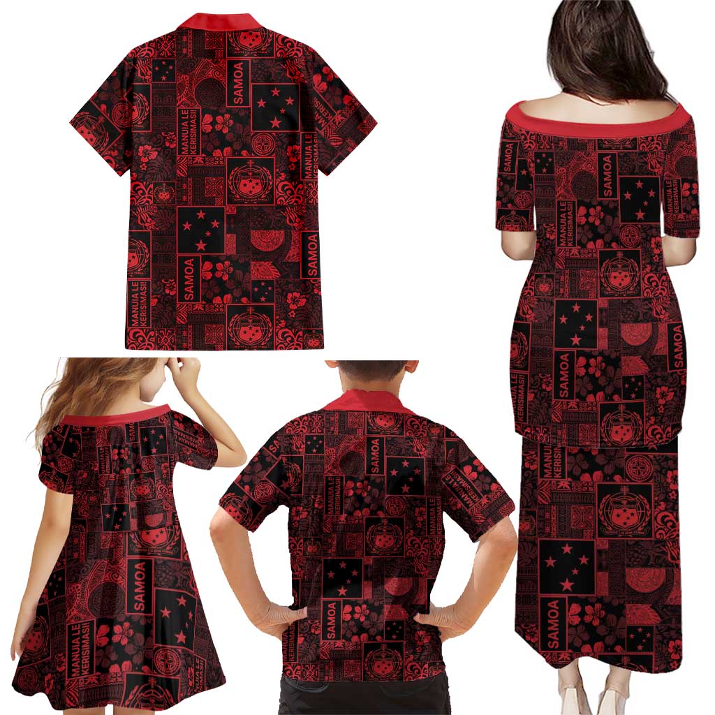 Dark Samoa Manuia Le Kerisimasi Family Matching Puletasi and Hawaiian Shirt Pacific Patchwork Xmas Vibes LT9 - Polynesian Pride