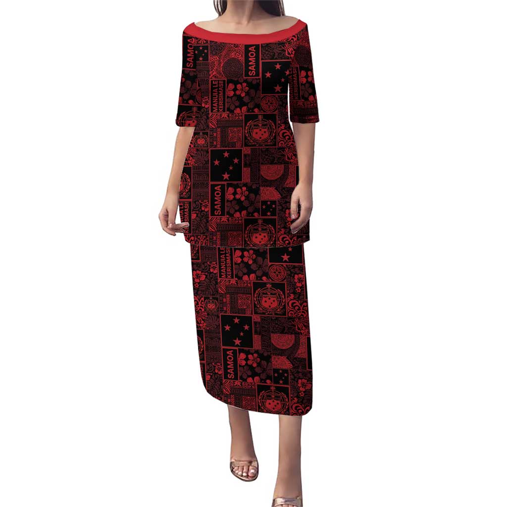 Dark Samoa Manuia Le Kerisimasi Family Matching Puletasi and Hawaiian Shirt Pacific Patchwork Xmas Vibes LT9 Mom's Dress Red - Polynesian Pride