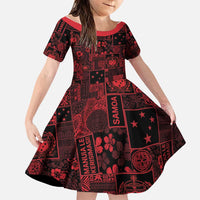 Dark Samoa Manuia Le Kerisimasi Family Matching Short Sleeve Bodycon Dress and Hawaiian Shirt Pacific Patchwork Xmas Vibes - Polynesian Pride