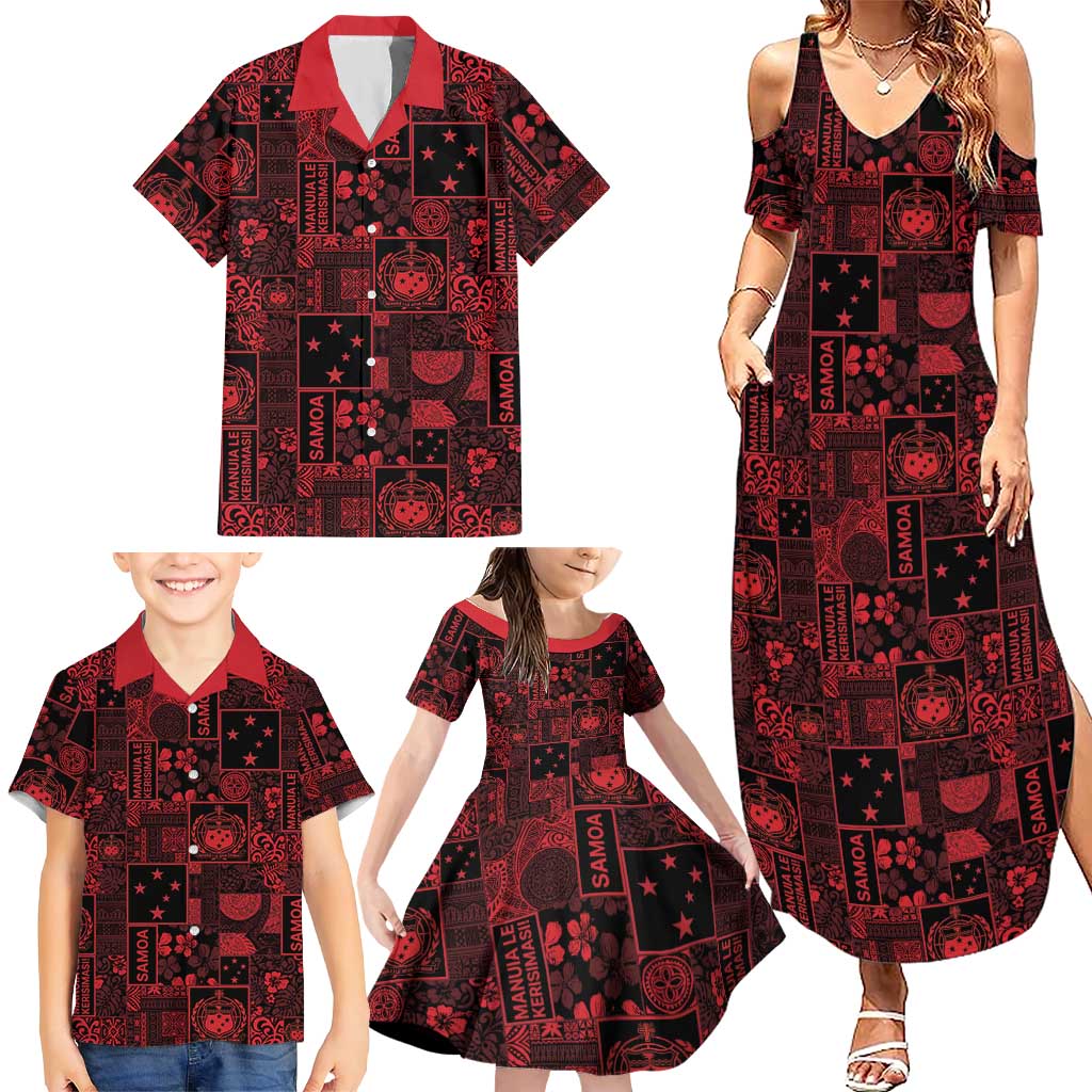 Dark Samoa Manuia Le Kerisimasi Family Matching Summer Maxi Dress and Hawaiian Shirt Pacific Patchwork Xmas Vibes LT9 - Polynesian Pride