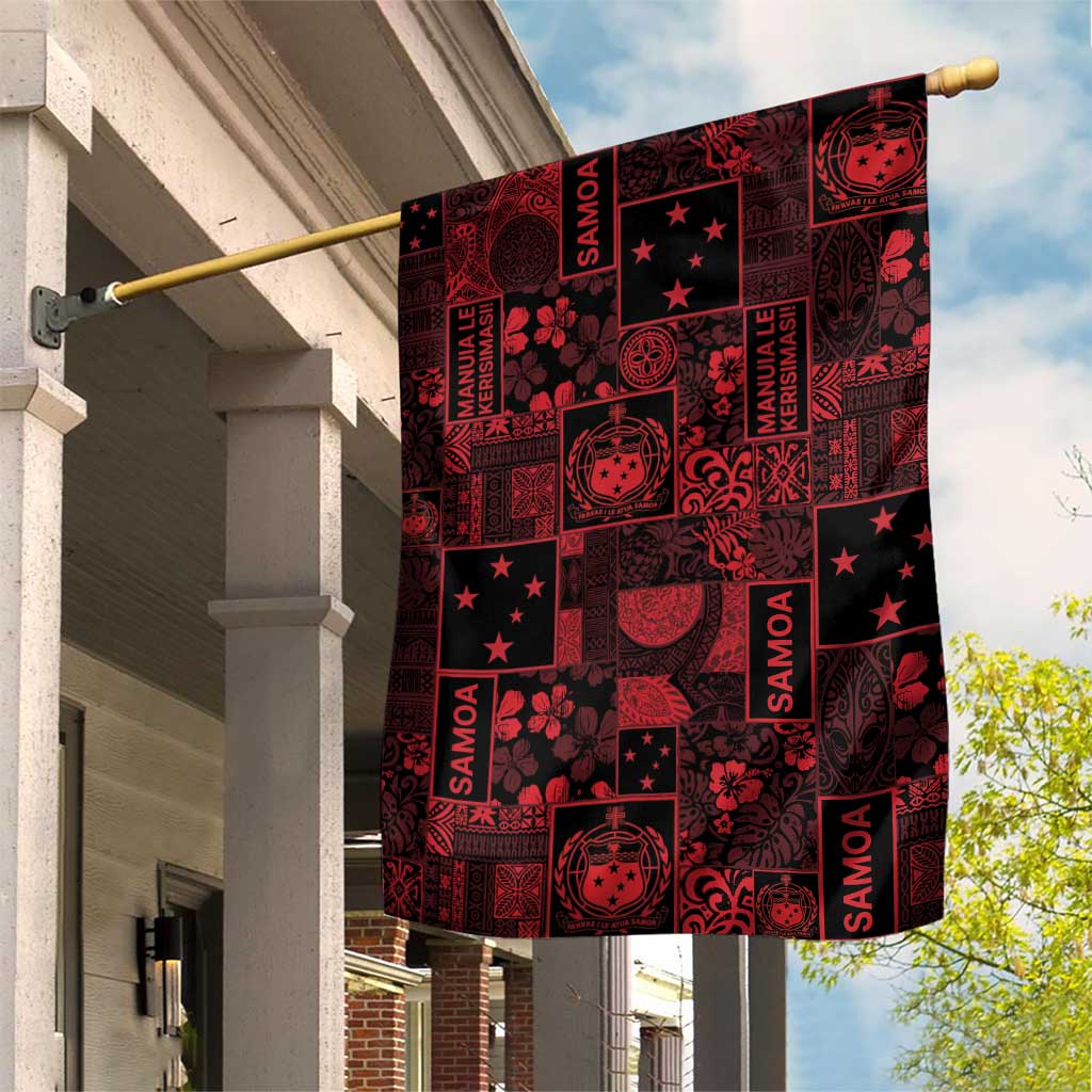 Dark Samoa Manuia Le Kerisimasi Garden Flag Pacific Patchwork Xmas Vibes - Polynesian Pride