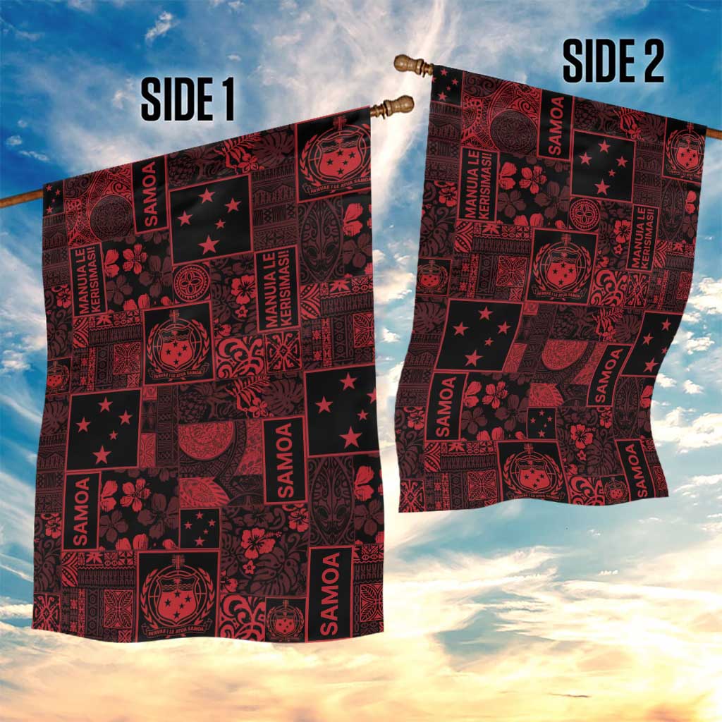 Dark Samoa Manuia Le Kerisimasi Garden Flag Pacific Patchwork Xmas Vibes - Polynesian Pride