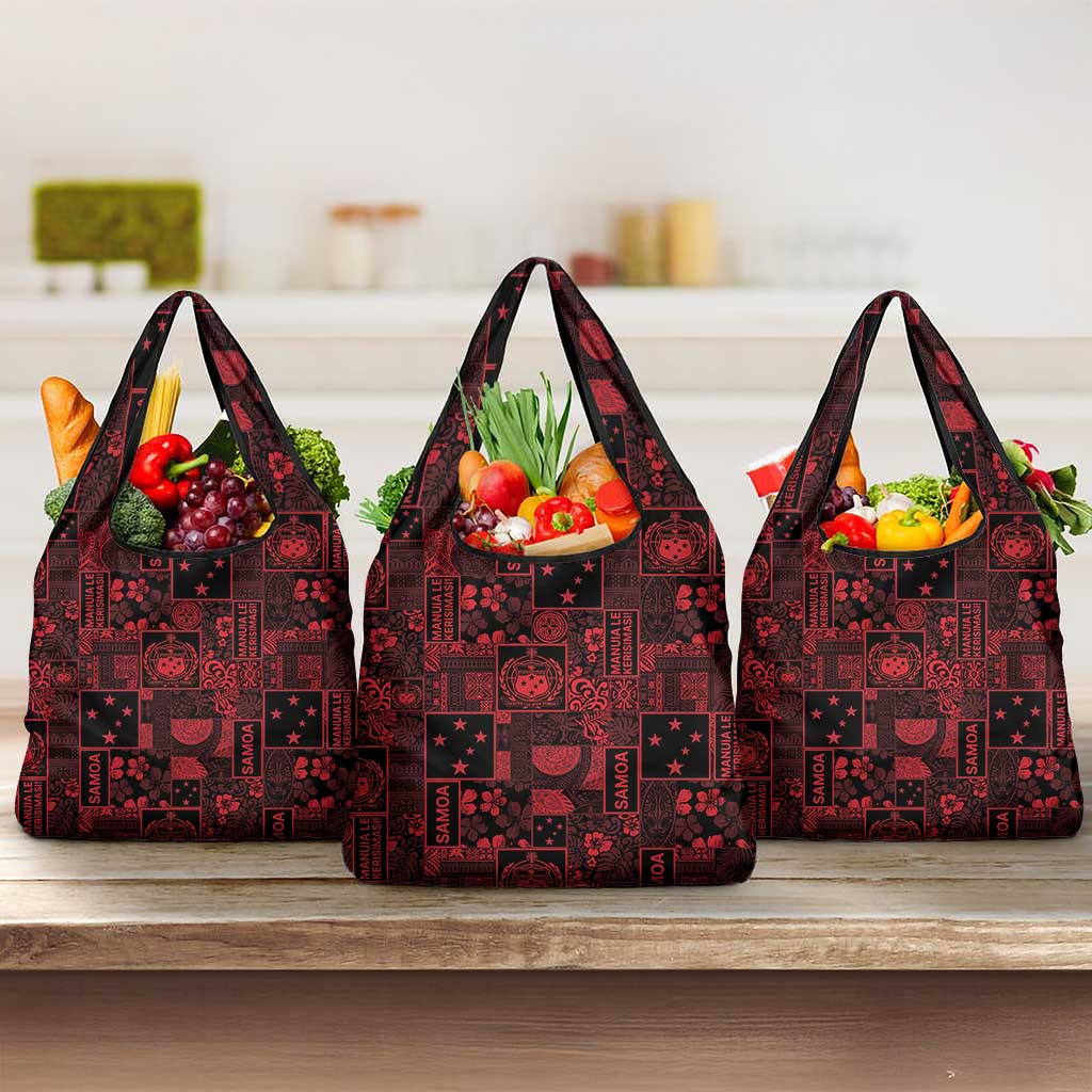 Dark Samoa Manuia Le Kerisimasi Grocery Bag Pacific Patchwork Xmas Vibes - Polynesian Pride