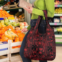 Dark Samoa Manuia Le Kerisimasi Grocery Bag Pacific Patchwork Xmas Vibes - Polynesian Pride