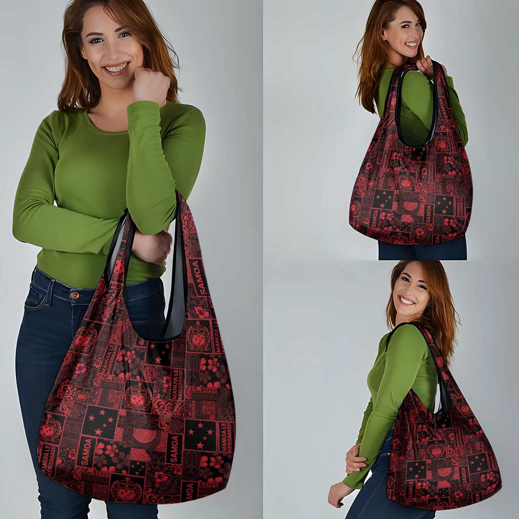 Dark Samoa Manuia Le Kerisimasi Grocery Bag Pacific Patchwork Xmas Vibes - Polynesian Pride
