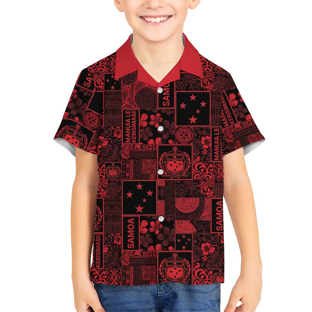 Dark Samoa Manuia Le Kerisimasi Kid Hawaiian Shirt Pacific Patchwork Xmas Vibes - Polynesian Pride