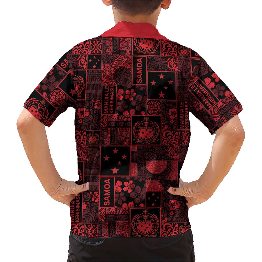 Dark Samoa Manuia Le Kerisimasi Kid Hawaiian Shirt Pacific Patchwork Xmas Vibes - Polynesian Pride