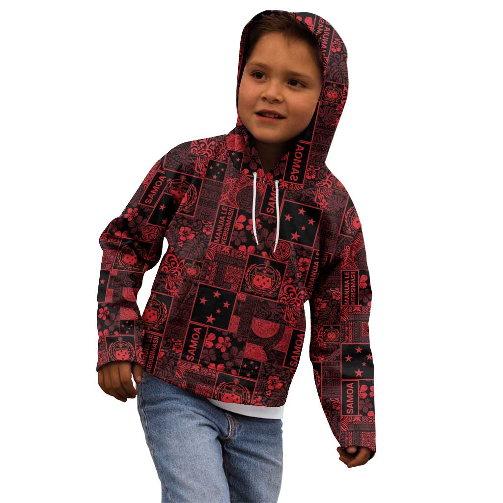 Dark Samoa Manuia Le Kerisimasi Kid Hoodie Pacific Patchwork Xmas Vibes - Polynesian Pride