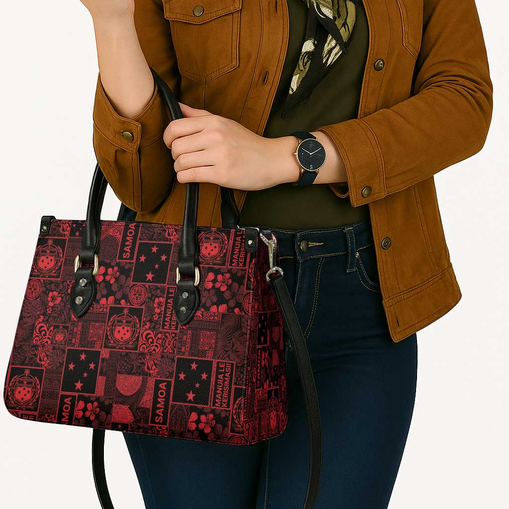 Dark Samoa Manuia Le Kerisimasi Leather Bag Pacific Patchwork Xmas Vibes - Polynesian Pride