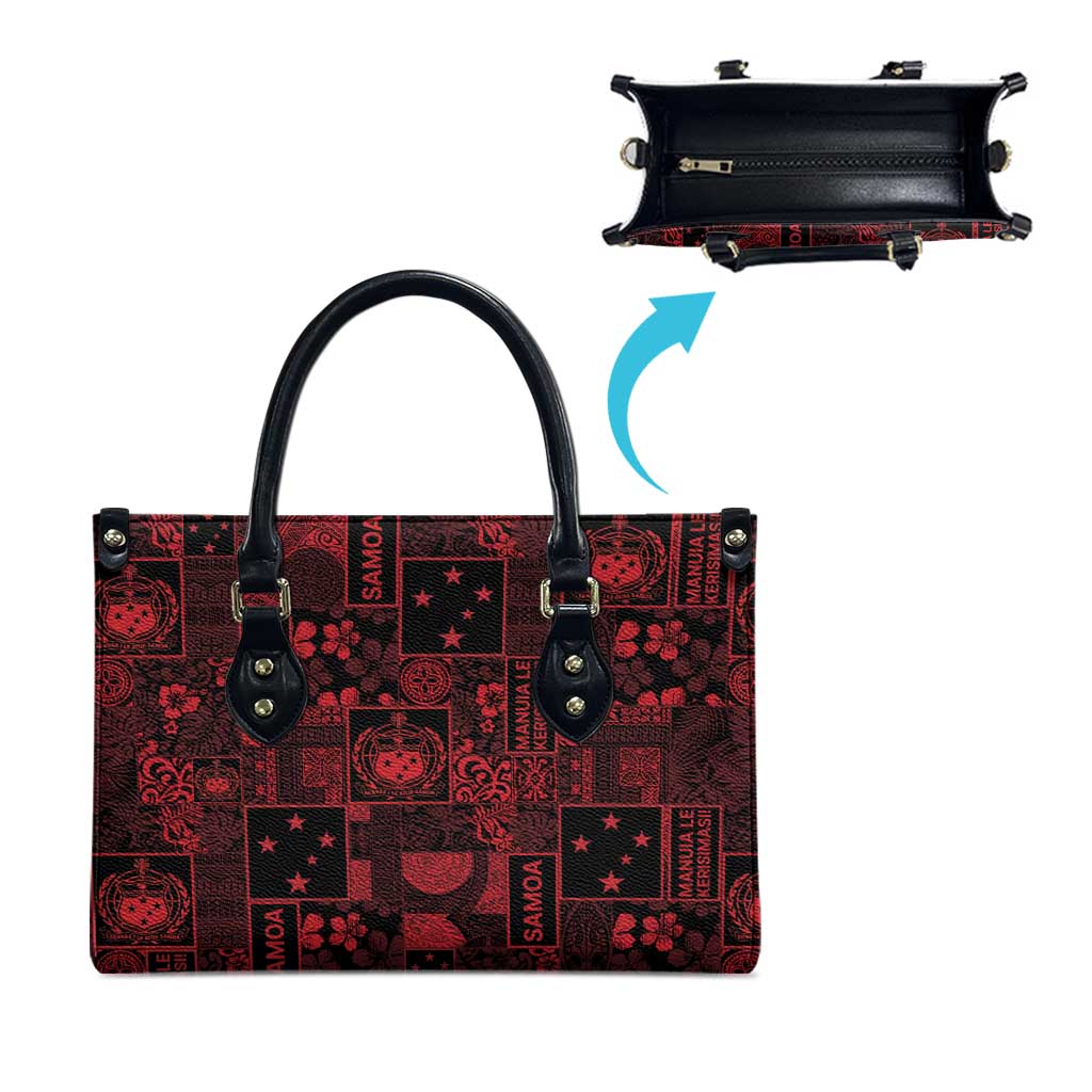 Dark Samoa Manuia Le Kerisimasi Leather Bag Pacific Patchwork Xmas Vibes - Polynesian Pride