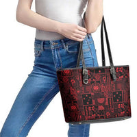 Dark Samoa Manuia Le Kerisimasi Leather Tote Bag Pacific Patchwork Xmas Vibes - Polynesian Pride