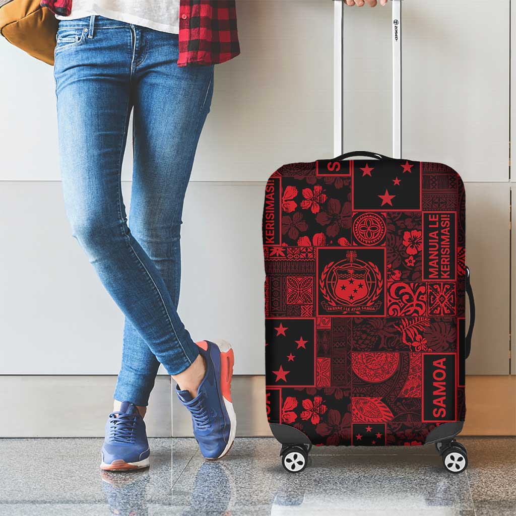 Dark Samoa Manuia Le Kerisimasi Luggage Cover Pacific Patchwork Xmas Vibes - Polynesian Pride