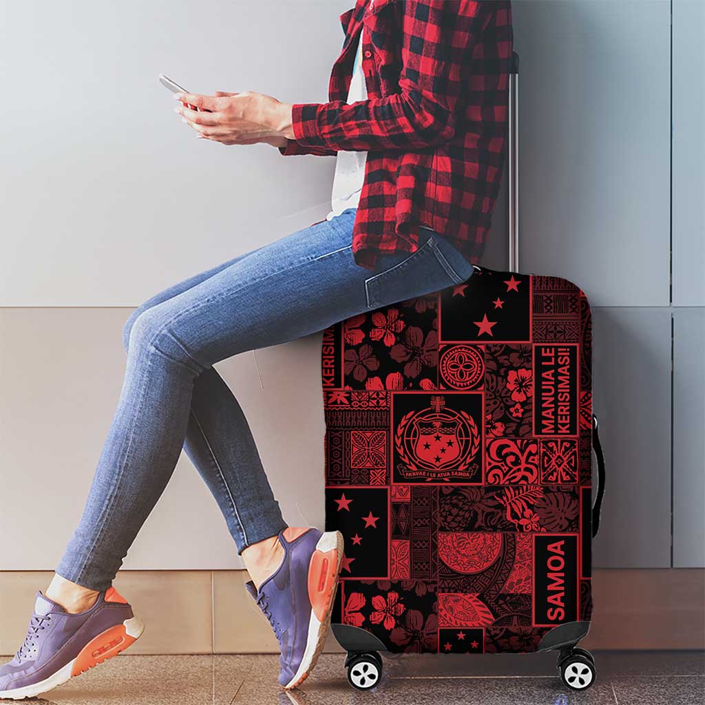 Dark Samoa Manuia Le Kerisimasi Luggage Cover Pacific Patchwork Xmas Vibes - Polynesian Pride
