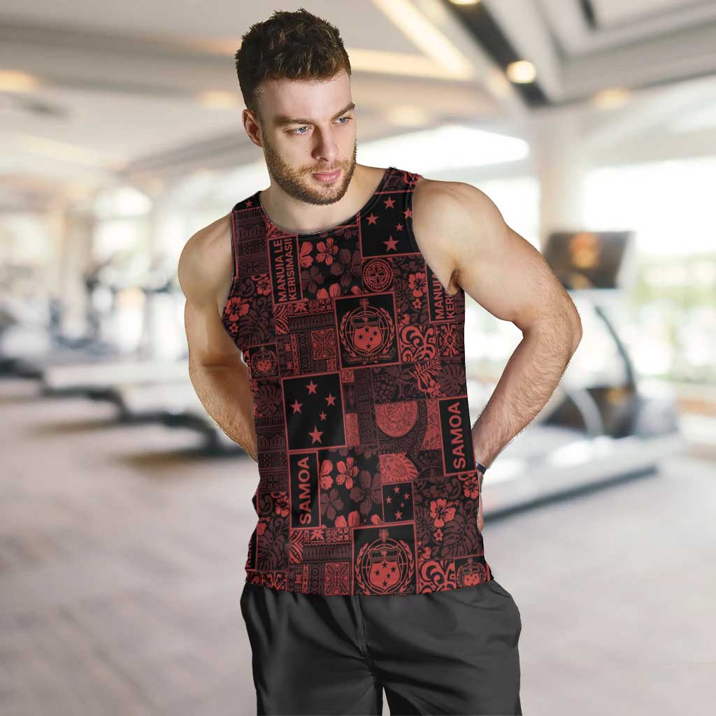 Dark Samoa Manuia Le Kerisimasi Men Tank Top Pacific Patchwork Xmas Vibes - Polynesian Pride