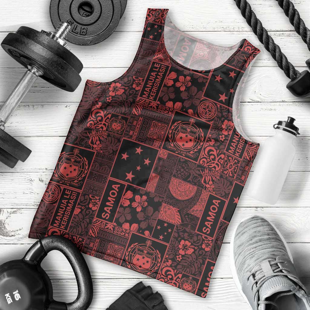 Dark Samoa Manuia Le Kerisimasi Men Tank Top Pacific Patchwork Xmas Vibes - Polynesian Pride