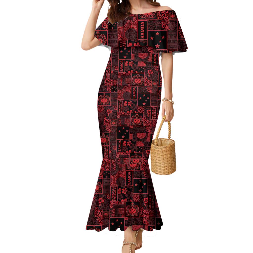 Dark Samoa Manuia Le Kerisimasi Mermaid Dress Pacific Patchwork Xmas Vibes - Polynesian Pride