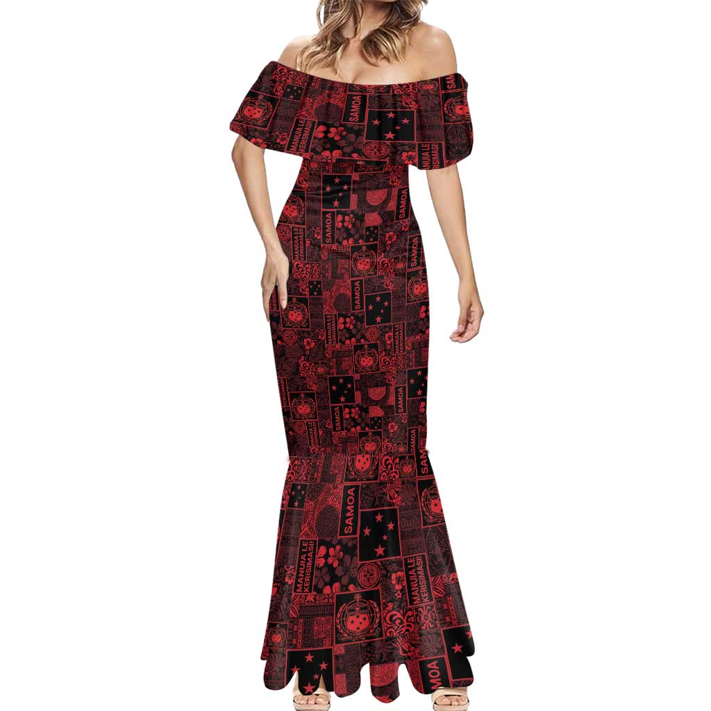 Dark Samoa Manuia Le Kerisimasi Mermaid Dress Pacific Patchwork Xmas Vibes - Polynesian Pride