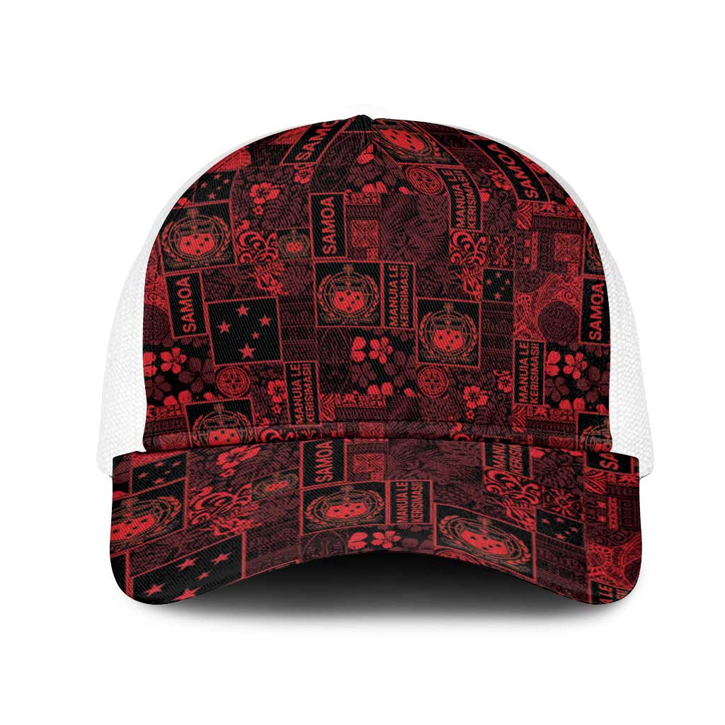 Dark Samoa Manuia Le Kerisimasi Mesh Trucker Cap Pacific Patchwork Xmas Vibes - Polynesian Pride