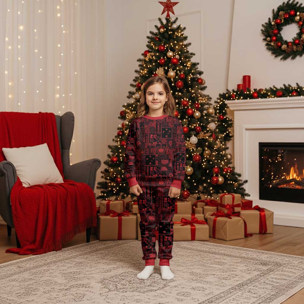 Dark Samoa Manuia Le Kerisimasi Christmas Pajama Set Pacific Patchwork Xmas Vibes - Polynesian Pride