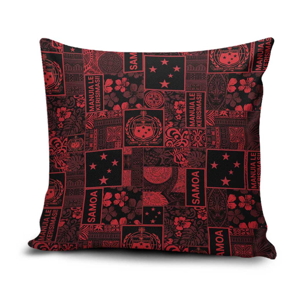 Dark Samoa Manuia Le Kerisimasi Pillow Cover Pacific Patchwork Xmas Vibes LT9 Red - Polynesian Pride