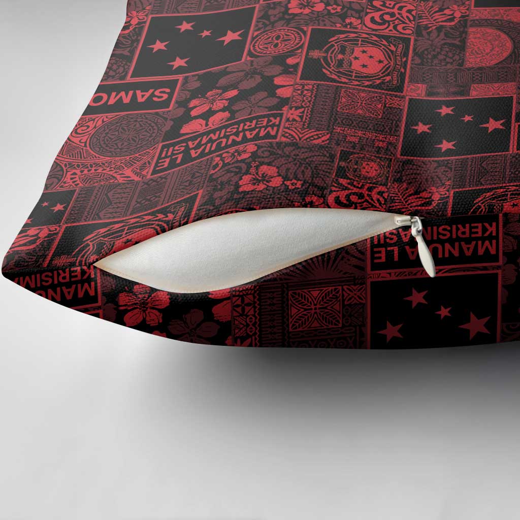 Dark Samoa Manuia Le Kerisimasi Pillow Cover Pacific Patchwork Xmas Vibes - Polynesian Pride