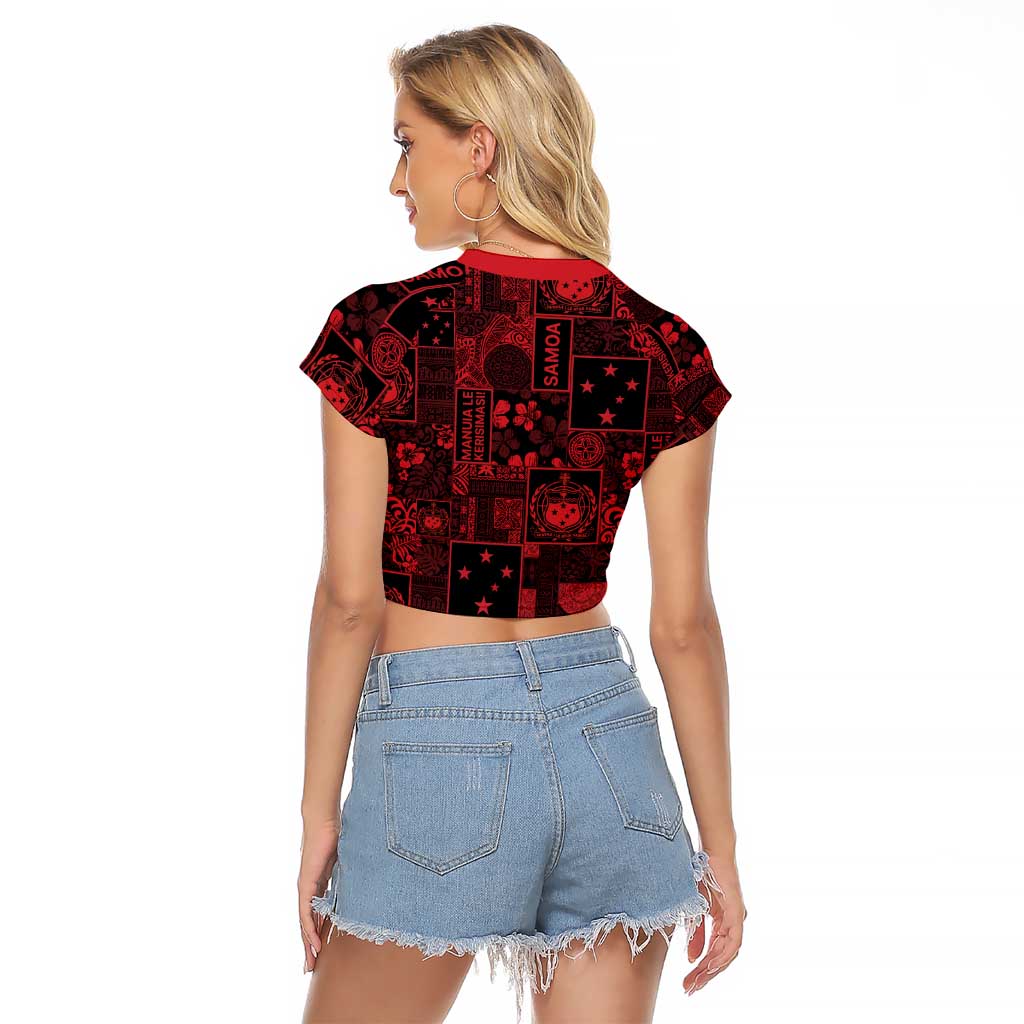 Dark Samoa Manuia Le Kerisimasi Raglan Cropped T Shirt Pacific Patchwork Xmas Vibes - Polynesian Pride